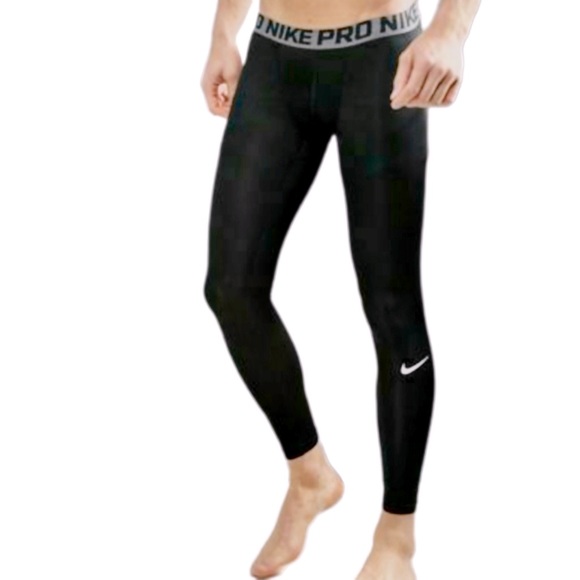 Men’s Nike Pro Compression Tights, Nike Athletic tights black w/silver swoosh - Picture 1 of 9